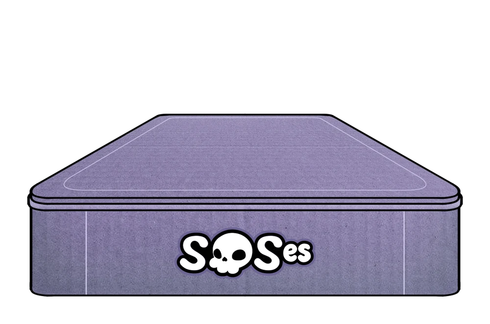 A closed purple SOSes Studio box. Open it to explore the commission package.