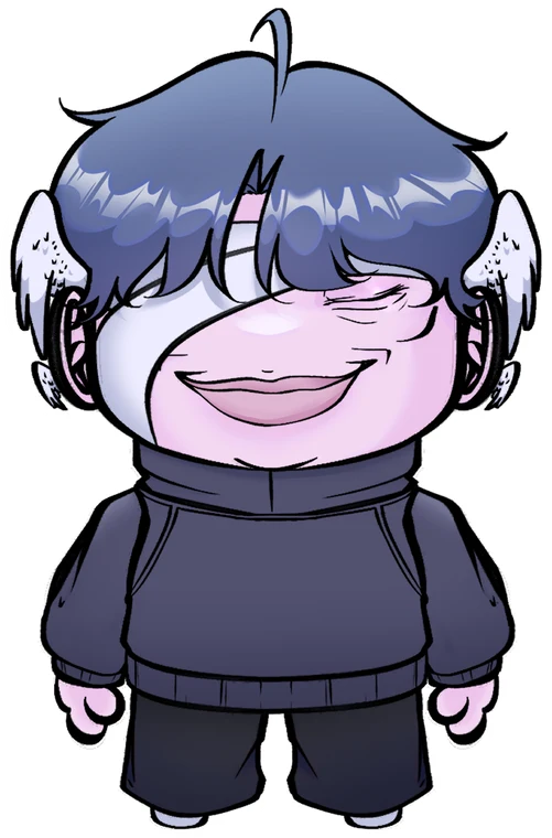 EnEn smiling with eyes closed in a dark outfit.